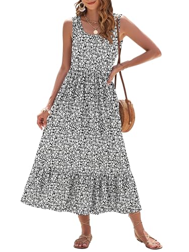 AUSELILY Summer Dresses for Women Square Neck Sleeveless Casual Maxi