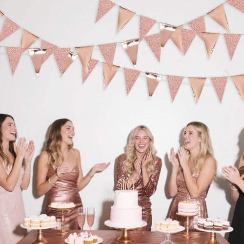 Image of 30Ft Rose Gold Party Decoration Rose Pink Triangle Pennant Banner Blush Pink Hanging Paper Flag Bunting for Graduation Wedding Bridal Shower Birthday Bachelorette Engagement Anniversary Party Supplies