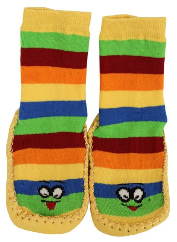 Tobeni 1 par de medias antideslizantes Ringel con suela de cuero para niños Color Amarillo Tamano 26-27