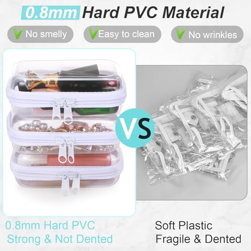 Hoolerry 3 Pcs Clear Hard Zipper Case Plastic Pouch Transparent Hard Case Clear Makeup Bag Portable Travel Organizer Bin for Cosmetics, Building Blocks, Puzzles(White,S)4