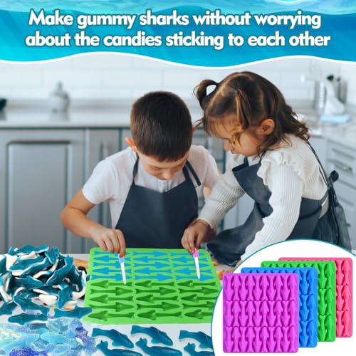 image for Palksky Gummy Sharks Molds Silicone, 4 Pack 30 Cavity Mini Sharks Cand