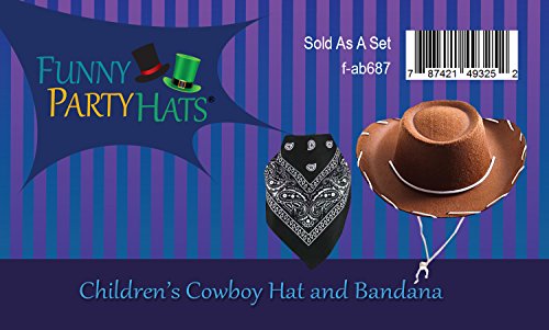 image for Funny Party Hats Kids Cowboy Hat – Brown Felt Cowboy Hat & Bandana 