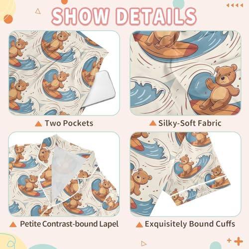 senya Surfing Bear Satin Summer Pajama Sets Silk Short Sleeve Button Down Sleepwear3