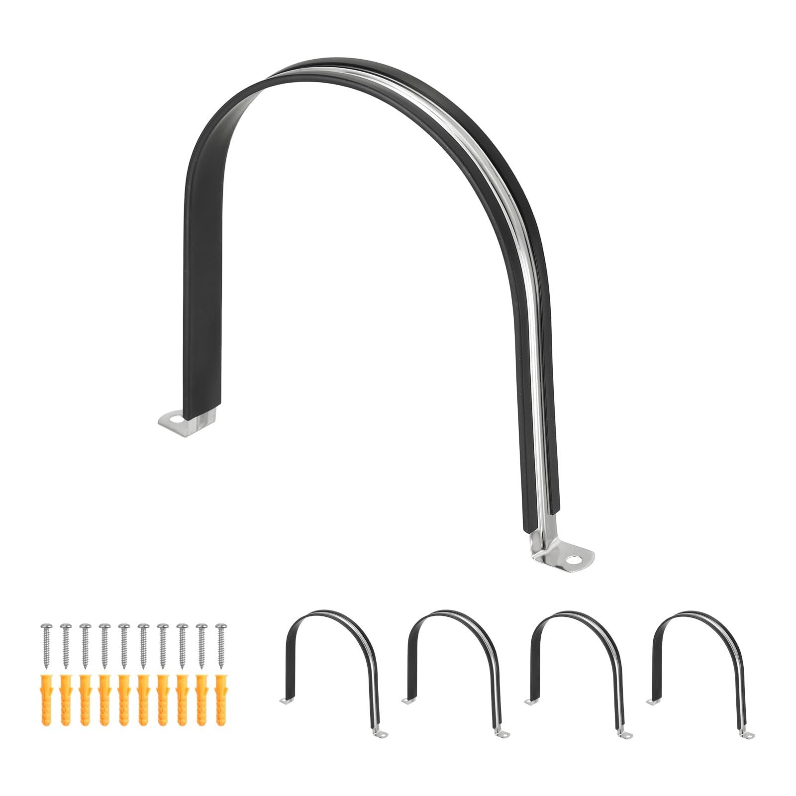sourcing map 5 Pcs Pipe Strap Clamp, 180mm(7.09") Rubber Cable Clamp Rubber Cushioned 304 Stainless Steel U Bracket Tube Holder Support with Screws for Water Pipe HVAC Cable Management — image 1