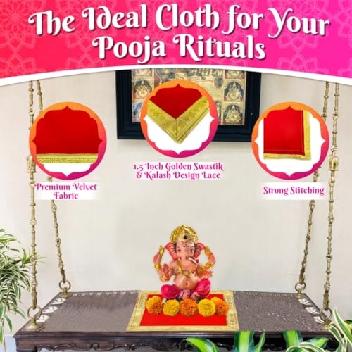 Image of Bhakti Lehar (10 x 10 Inch) Plain Red Velvet Pooja Aasan for God Idol /Chowki Aasan Kapda Cloth for Temple Shelf Home Mandir, Ganesh Baithak and God Idol Sitting - Pack of 2