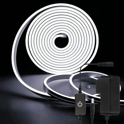 ShineBurky LEDテープライト 5m 防水 テープライト 12V ledチューブライト SMD2835 ledテープ 高輝度 無段階調光可能 調光器・アダプター付き 間接照明 カット可能 フレキシブル 屋外/寝室/キッチン/リビングルーム DIY 飾り 【昼光色ホワイト】