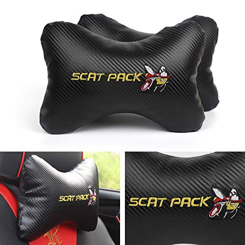 Gooogo 2Pcs Leather Carbon Fiber Leather Sport Car SeatScat Pack Bee Neck Rest Pillow Foam Headrest Travel Cushion Travel Sleeping Cushion