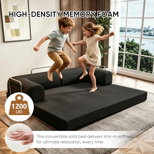 Image of Modular Sectional Sofa Couches L-Shape Couch 3 Seat Modular Sofa Memory Foam Sectional Couches for Living Room (Black, 79 inch+SofaBed)