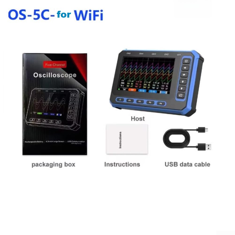 5-Kanal Digital-Oszilloskop mit 4,3-Zoll-Farbdisplay, 1MHz Bandbreite, 3Msps Abtastrate, USB-Anschluss, optionales WiFi für Fernsteuerung, tragbares Messgerät für Labor und Industrie,(OS-5C-WIFI)