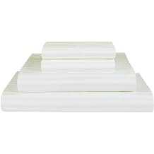 800 Thread Count 100% Cotton & Luxury 4 PCs Ivory Stripe Bedsheets Soft Sateen Weave Queen Size Bed Sheet Set Mattress Up to 18Ivory Stripe, Queen