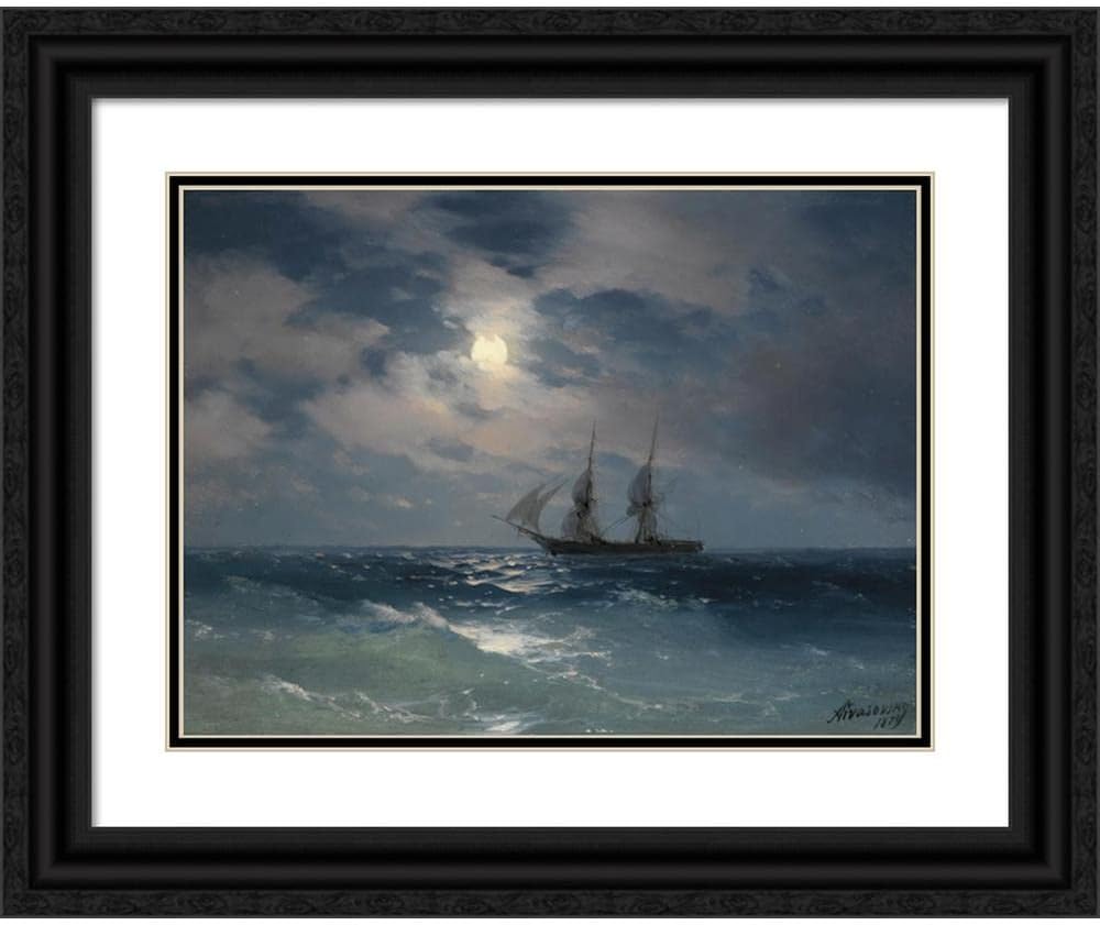 ArtDirect The Brig Mercury in Moonlight (1874) 48x36 UnFramed Museum Art Print Poster Ready for Framing by Ivan Konstantinovich Aivazovsky (Russian, 1817-1900)
