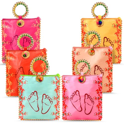 Image of Baby Shower Return Gift Potli Bags for Women Pack of 18 | Shagun Potli with Zip & Bangle Handle | Traditional Godh Bharai & Naming Ceremony Bags