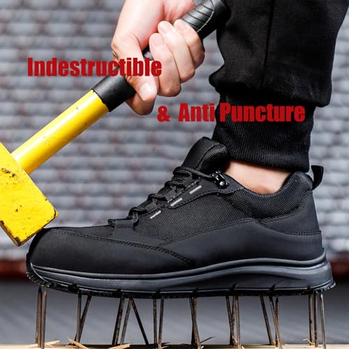 ulogu Steel Toe Shoes for Men Women,Waterproof Non Slip Lightweight Indestructible Work Sneakers,Construction Safety Roofing Zapatos Trabajo Black4