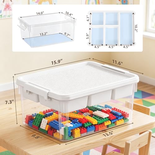 Image of Citylife 17 QT Plastic Storage Box with Building Baseplate Lid and Removable Tray Craft Organizers and Storage Clear Storage Container for Organizing Bead, Tool, Sewing