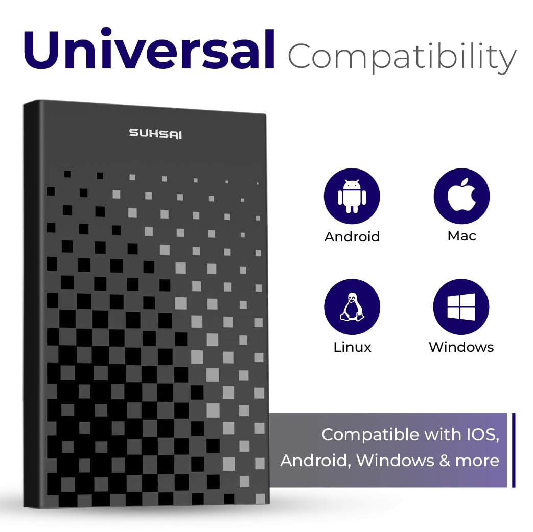 SUHSAI Disco rigido esterno 1 TB USB 3.0 Plug & Play per il gaming | Elevata velocità per laptop, PC, Mac, computer desktop e console di gioco. Design compatto e leggero per il backup dei dati.