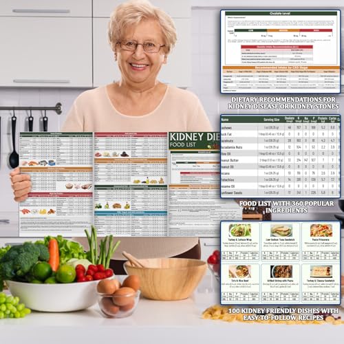 Image of NONLAE Set 3 Kidney Friendly Food List Chart - Kidney Disease Food Chart for Renal Diet, CKD, Dialysis, Stones & Hyperoxaluria, Foods to Eat & Avoid, Low Sodium Potassium Phosphorus Oxalate Guide, Easy Kidney Diet for Beginners