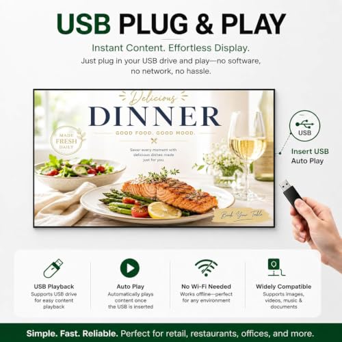 Image of 43 inch 4K Digital Signage Display, 2000nits High Brightness, LCD Monitor Slim Fit Frameless Advertising Display, Wall Mount Digital Display, CMS Remote Publishing, 7 /24 Timer Switch, Built-in Speaker
