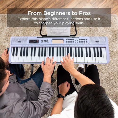 Funtaki Elektronisches Keyboard Piano mit 61 Tasten für Erwachsene und Kinder mit leuchtenden Tasten, MIDI-Konnektivität und Lernmodi – perfektes Anfängerklavier Weiß