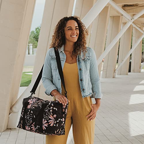 Image of Jadyn Lola Travel Bag, Weekender /Overnight Duffel, Gym Tote Bag for Women, Men, Black Floral, One Size, Travel Duffel Bag