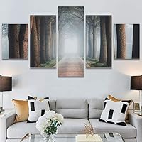 SIGNWIN 5 Panel Canvas Wall Art Foggy Trees for Home Decorations Ready to Hang - 60