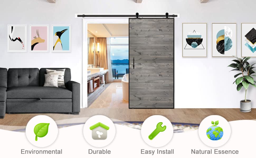 S&Z tophand® 20 in. x 84 in. Medium Gray Barn Door with 5FT Sliding Door Hardware Kit, 20 - 42in Stainless Steel Frame Modern Style Barn Door/Sliding Door/Simple Assembly is Required