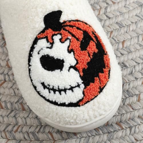 Halloween Slippers for Women Men - Cozy Plush Fuzzy House Shoes with Gripper Soles, Cute Ghost/Pumpkin/Bat Designs, Non-Slip Indoor Comfort for Adults2