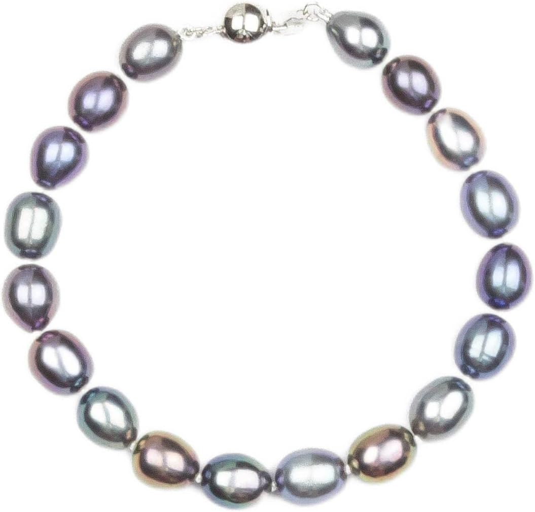 HinsonGayle AAA 8-8.5mm Oval Freshwater Cultured Pearl Bracelet 7.5 inch-Sterling Silver