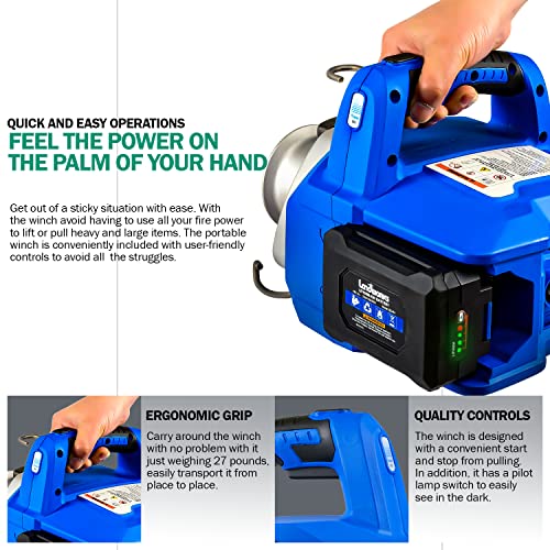 Landworks Electric Towing Capstan Winch Hoist Portable Cordless Brushless Motor Li-Ion Battery Powered 1000-2000 1/2-1 Ton Max Pulling Force For Forestry Hunting Off Road (Low Stretch Rope Included) #TOP5