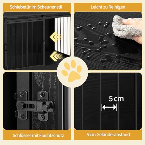 Hzuaneri Hundekäfig Möbel, 81cm hundebox für zuhause, Schiebetüren, 2 Türen, Moderne hundebox Holz Indoor für kleine/mittlere Hunde, Hundekäfig für Zuhause, 81 x 55 x 67,5cm, Schwarz DFC83604B