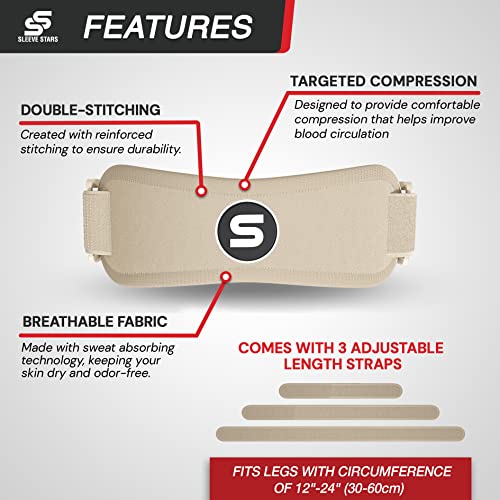 Image of Sleeve Stars Swedish Brand Patellar Tendon Support Strap for Women & Men Effective Osgood Schlatter Knee Brace Youth & Kids Knee Brace with 3 Adjustable Length fits 12 inch-24 inch (Single /Beige /Adult)
