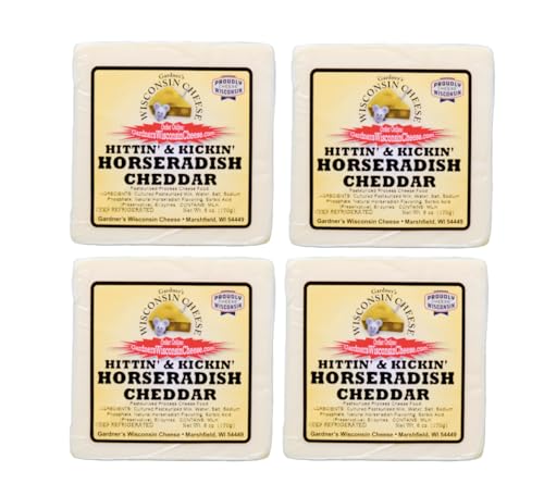 Gardner's Wisconsin Cheese, Artisan Cheese 4 Packs (Horseradish Cheddar) (6 Ounces Per Block) - Artisan Cheese Made in Wisconsin, Perfect for Grilling, Barbecues, and Holidays!