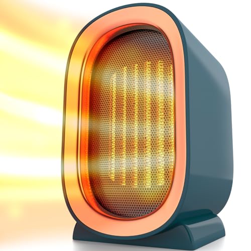 Ceramic Space Heater for Indoor Use, Overheat Protection, Tip-Over Protection, Low Noise Heating, Safe Electric PTC Portable Fan for Office Home Room, Blue Smart Handy Warmer for Bedroom Desktop