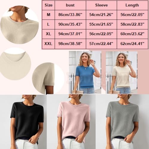 Short Sleeve Sweater Tops for Women Cute Lightweight Crew Neck T Shirts Relaxed Fit Casual Fall Winter Sweatshirts3