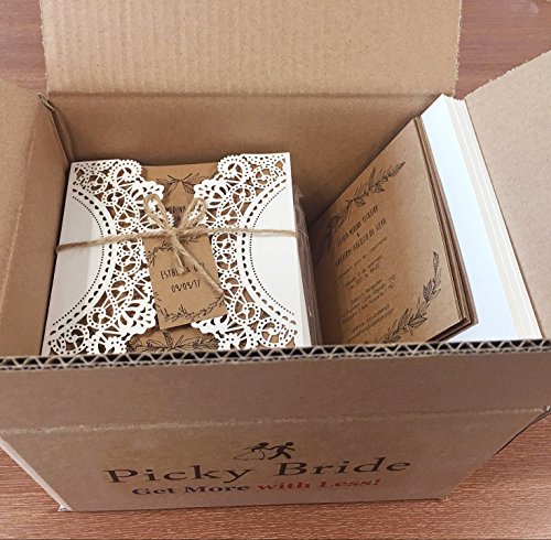 Picky Bride Rustic Wedding Invitations Ivory Laser Cut Invitation Announcement - Set Of 50Pcs #TOP6