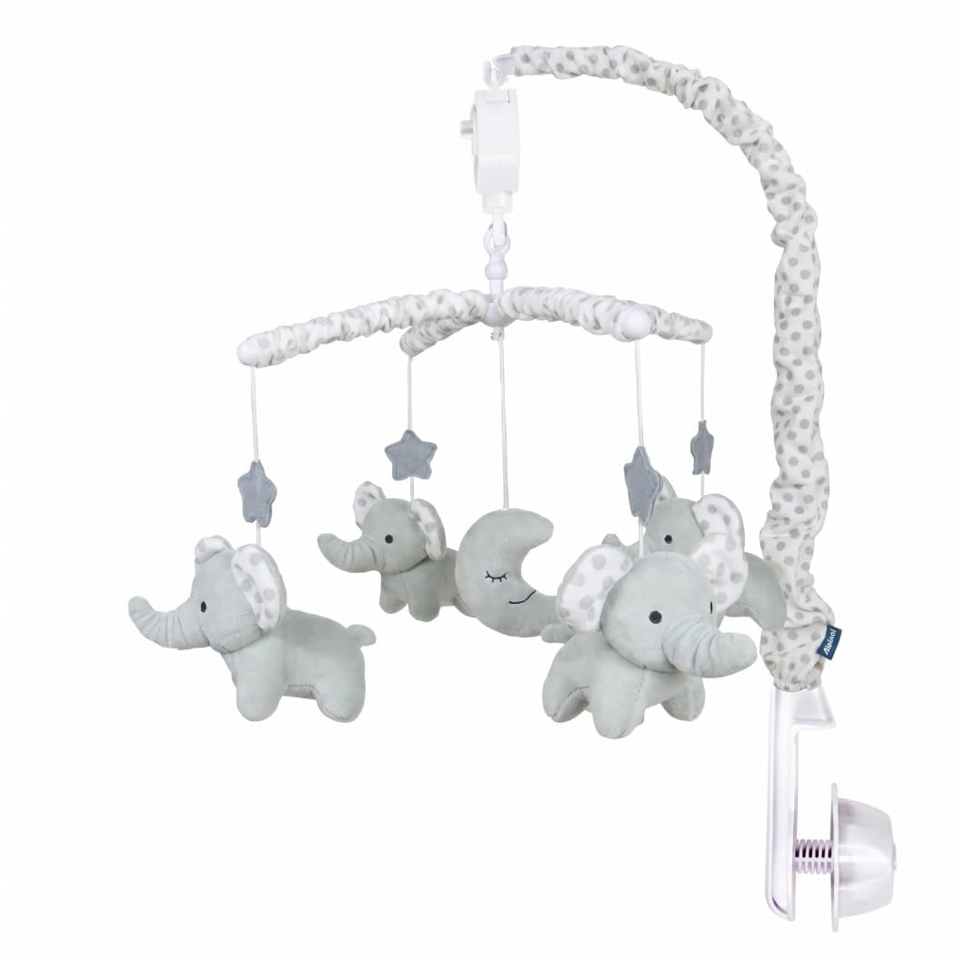 Tsawntd Men's Grey Cot Mobile, Sound & Sensory Baby Cot Mobile With Wind-Up Music Box Rotating Elephant Plush Toys For Newborns Boys Girls
