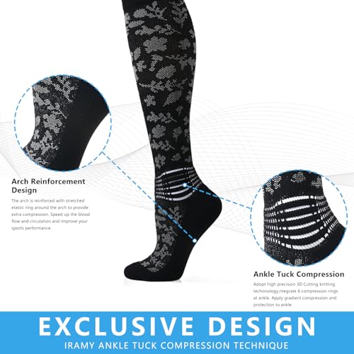 IRAMY Compression Socks for Women Ankle Support Gradient Compression Coolmax Wicking Knee High Socks 2 Packs2