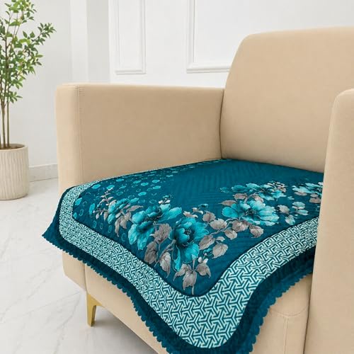 Image of Homerz 'Brooklyn Series' Premium Sofa Cover | Quilted Floral Design | Non-Slip Washable Sofa Protector | Soft Anti Slip Fabric (Teal, 1 Seater, Only Seat Cover)