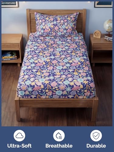 Image of Kids Twin Purple Meadow Bed Sheets - 3 Piece Kids Purple Meadow Sheet Set | Purple Meadow Themed Bedding, Ultra-Soft, Cute & Cozy, Breathable & Machine Washable, Bed Set for Boys, Girls & Teens, Comfy