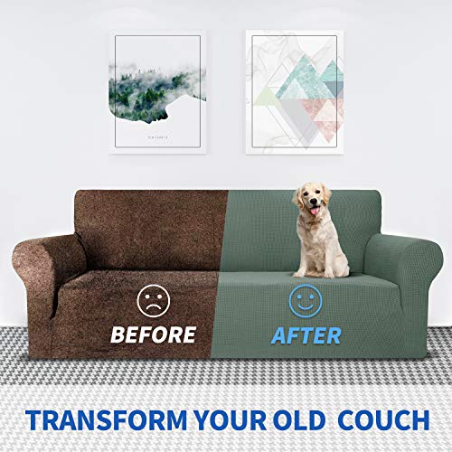 MAXIJIN Super Stretch Couch Cover for 3 Seater Couch, 1-Piece Universal Sofa Covers Living Room Jacquard Spandex Furniture Protector Dogs Pet Friendly Fitted Couch Slipcover (3 Seater, Pea Green) - Image 5