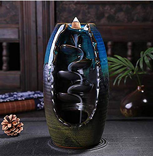 Newqz Backflow Incense Burner Smoke Holder For Home Decor, Ceramic Aromatherapy Diffusers With 50 Pcs Cones H 7.9" #TOP7