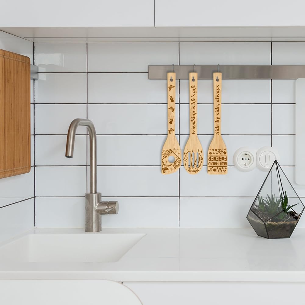 GLOBLELAND 6 pz Arcobaleno Farfalla Utensili Da Cucina In Bambù Cucchiai Da Cucina Incisi In Legno