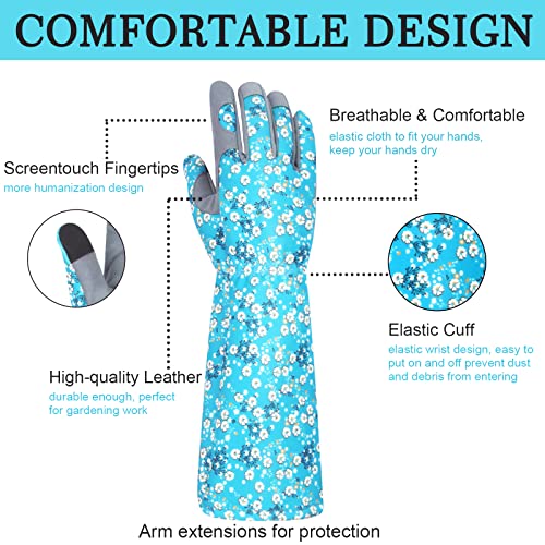 Merturn Leather Long Gardening Gloves For Women, Long Sleeve Garden Gloves Touch Screen Design Gardening Gloves Thorn Proof Yard Working Gloves Gardening Gifts For Women Men Gardener #TOP3