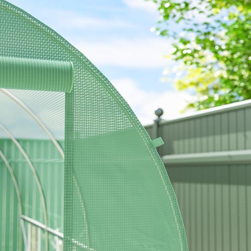 Outsunny 3.5 x 2m Walk-In Polytunnel Greenhouse, with Steel Frame, PE Cover, Roll-Up Door and 6 Windows, Green - 9
