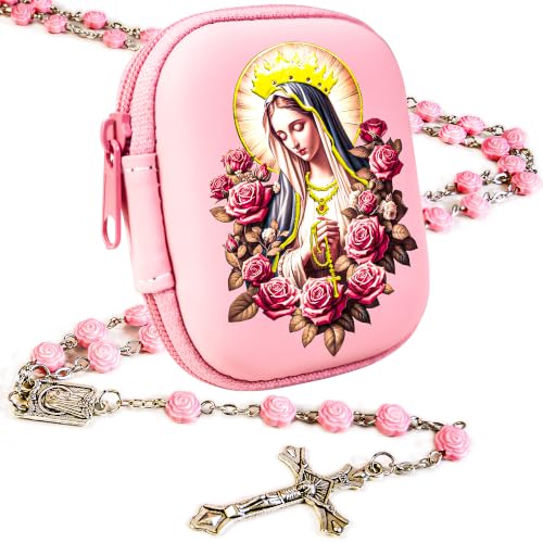 PLONKLY Rosary Beads Catholic for Women (Lourdes Rose-Pink)