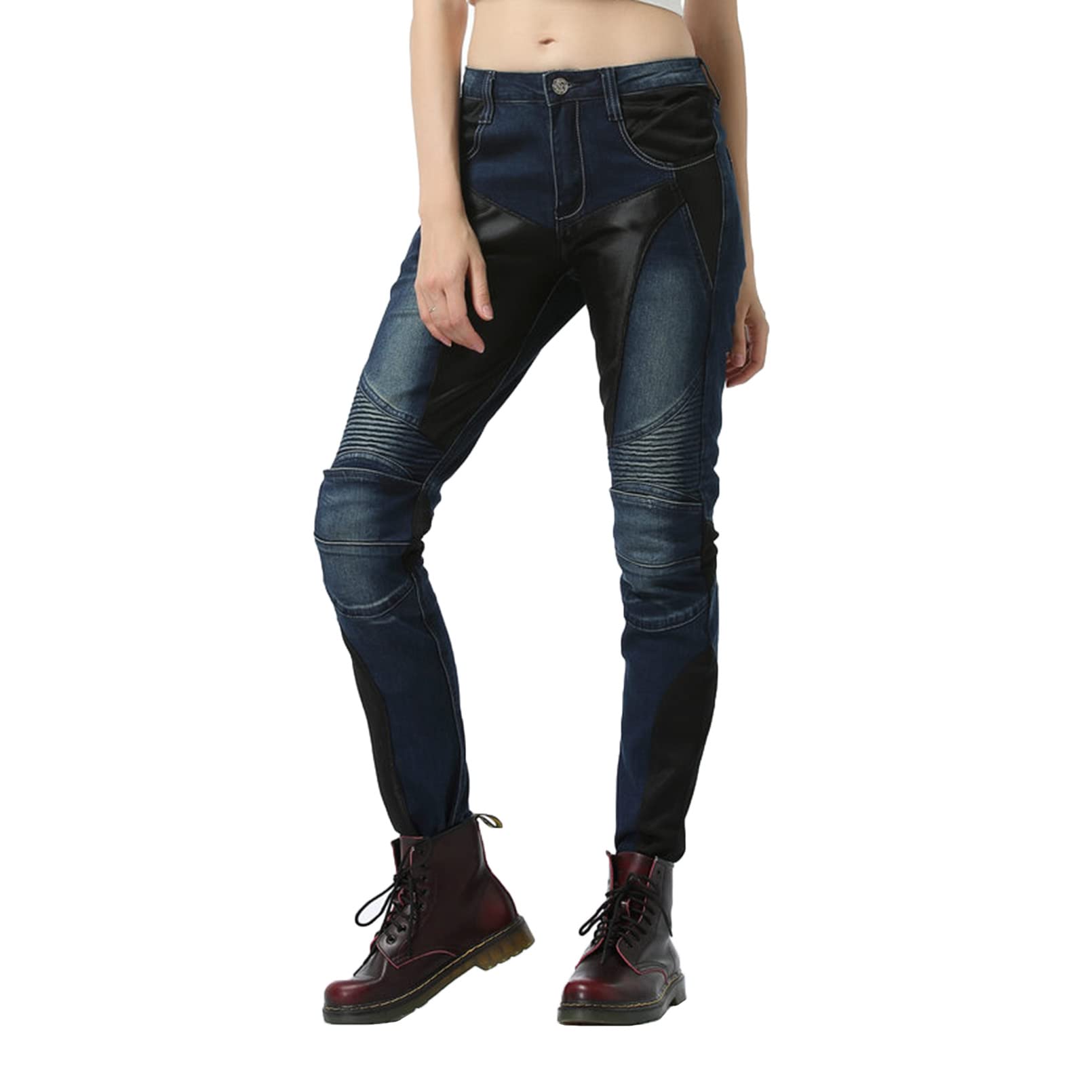 Pantaloni da Moto da Donna, Traspirante Jeans da Motociclista Elasticizzati Slim Fit da Donna, Jeans alla Moda, con 4 Imbottitura di Protezione