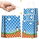 GZDUCK Hedgehog Party Favor Bags- 16Pcs Hedgehog Gift Bags, Blue Cartoon Candy Goodie Treat Bag with Handle, Cartoon Paper Bag for Boys Girls Birthday, Baby Shower, Kids Birthday Party Decorations