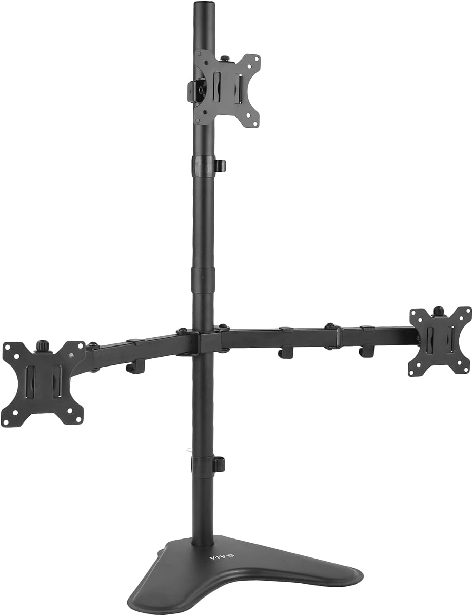 Triple LCD LED Computer Monitor Desk Stand, Free Standing Heavy Duty Fully Adjustable Mount for 3 Screens up to 30 inches STAND-V003E