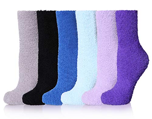 AOXION Womens Fuzzy Warm Soft Cozy Microfiber Winter Home Sleeping Slipper Socks Multi Color 6 Pairs Solid Color