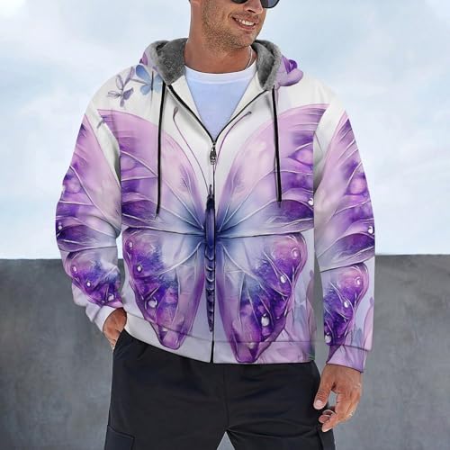 Cardigans papillon violet pour hommes avec zip complet chaud - 4