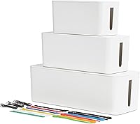 Vista 1 de Oxford Cable Management Boxes, 3 Pack, Small, Medium, Large, 15 Cable Ties (Hook & Loop, Silicone,Twist Ties), Power Strip Organizer, White (27800)